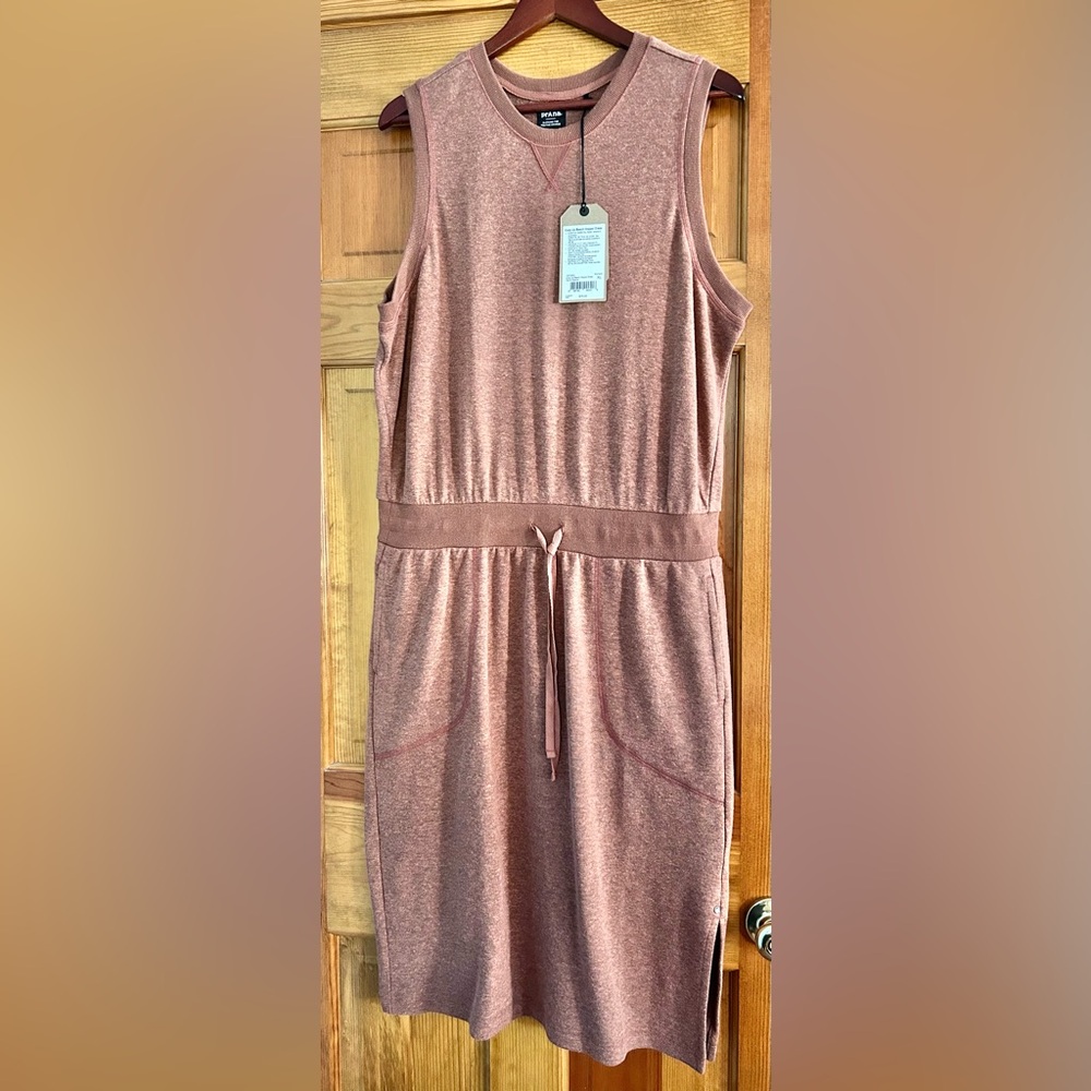 Rust Orange Terry Sleeveless Dress with Waist Tie